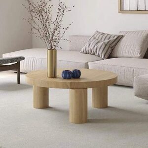 Round Natural Pine Wood Coffee Table Center Table for Living Room