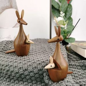 Teak wood kangaroo decor kid room hand craft funny gift lovely home decoration