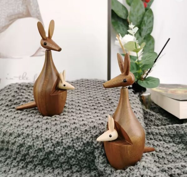 Teak wood kangaroo decor kid room hand craft funny gift lovely home decoration