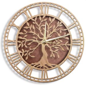 Tree of Life Wooden Wall Clock Farmhouse Style Family Tree Art Silent Clock Home Decor Laser Cut Wall Watch Housewarming Gift
