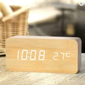 Wooden Digital Alarm Clock LED Alarm Clock With Temperature Desk Decorating Bedroom Decoration Table Decorations Electronics
